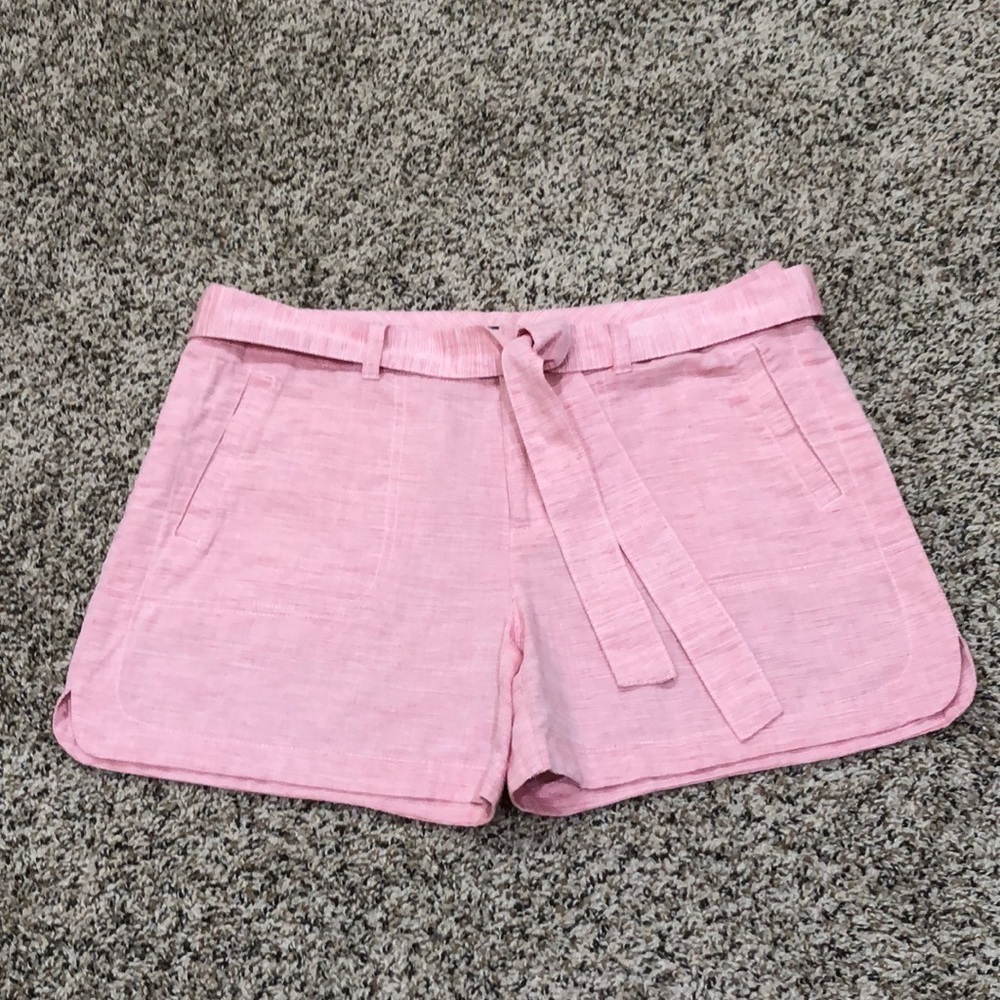 Tommy Hilfiger Mid Rise Belted Shorts Size 10 Red White Cotton Linen - Picture 2 of 9